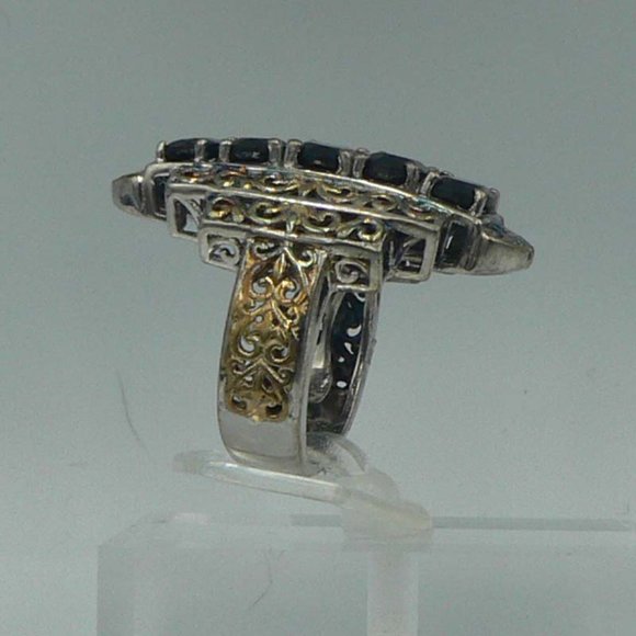 Sz 5 GenuineThai Black Spinel 5 Stone Ring NWOT - Picture 2 of 4